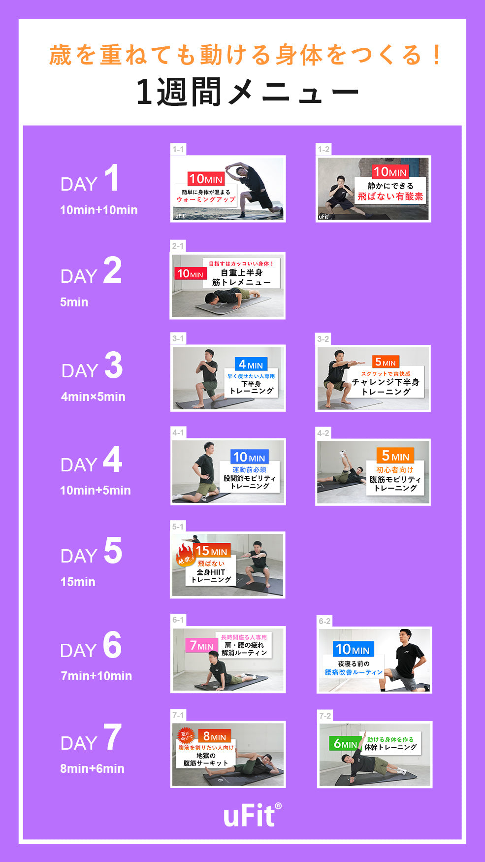 【1週間スケジュール】歳を重ねても動ける身体重視の1週間メニュー!