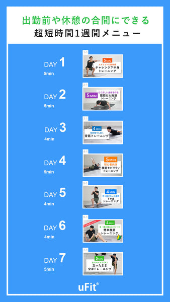 【1週間スケジュール】忙しい人必見!毎日10分でできる1週間メニュー – uFit